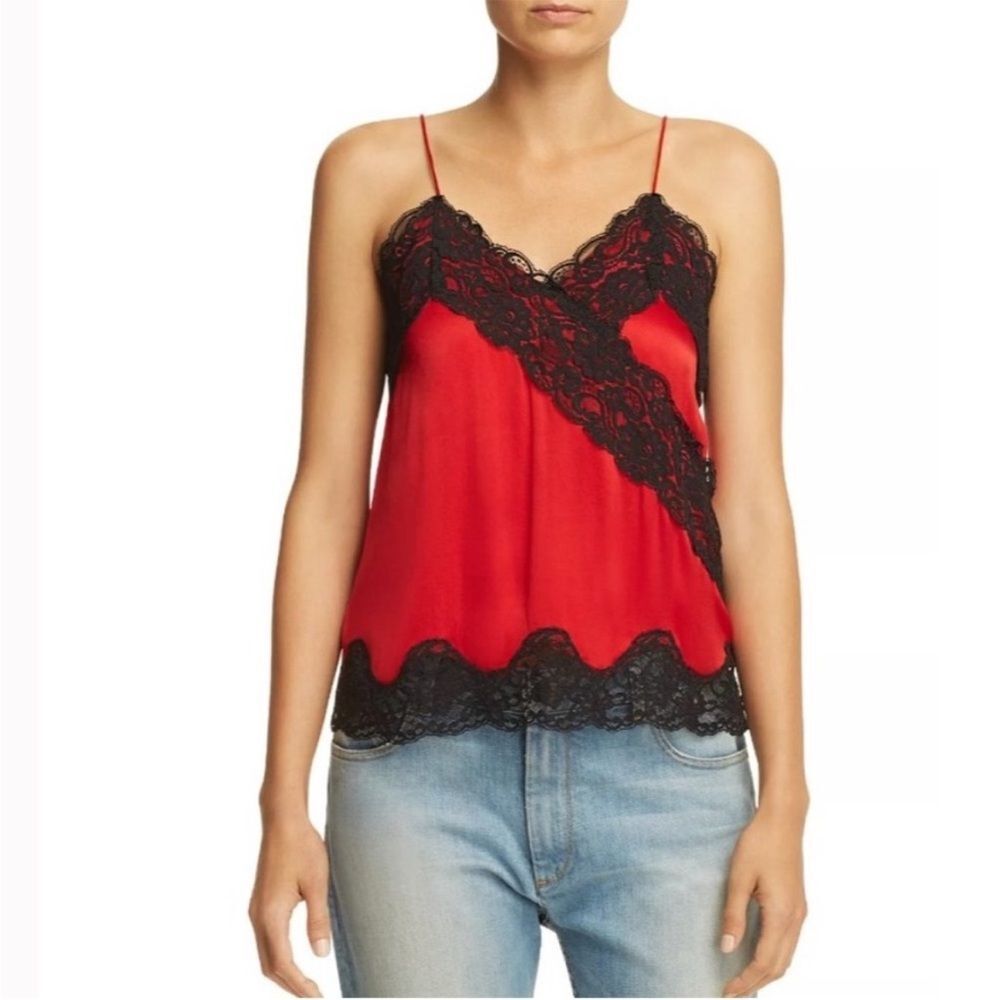 Alice + Olivia Dorine Mock-Wrap Lace-Trim Silk Camisole Top size M